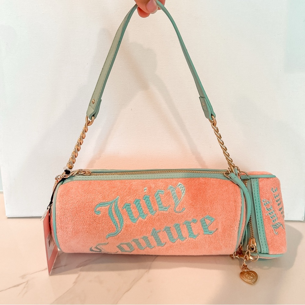 Juicy Couture “Choose Juicy II” Barrel Bag Peach Fuzz Pastel Turquoise NWT Y2K